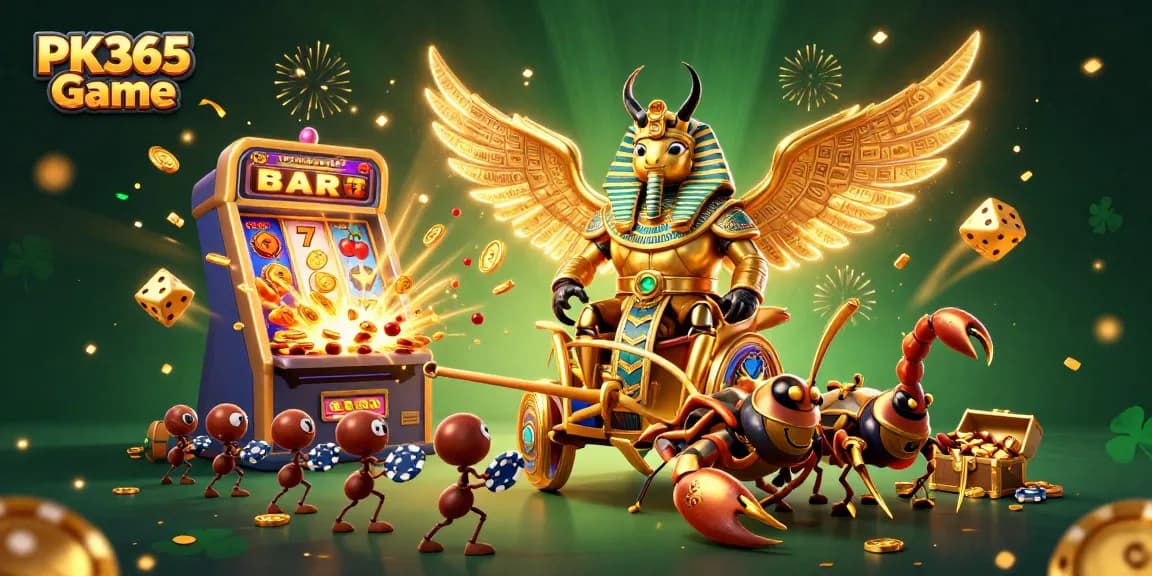 Experience the excitement of PK365 Game with thrilling jackpots and vibrant casino elements in this stunning illustration.