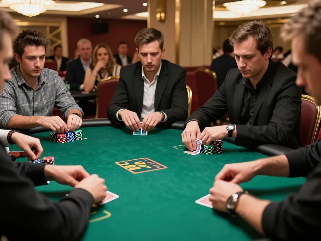 Players engage in high-stakes poker at CM88, showcasing chips and strategies in a luxurious setting.