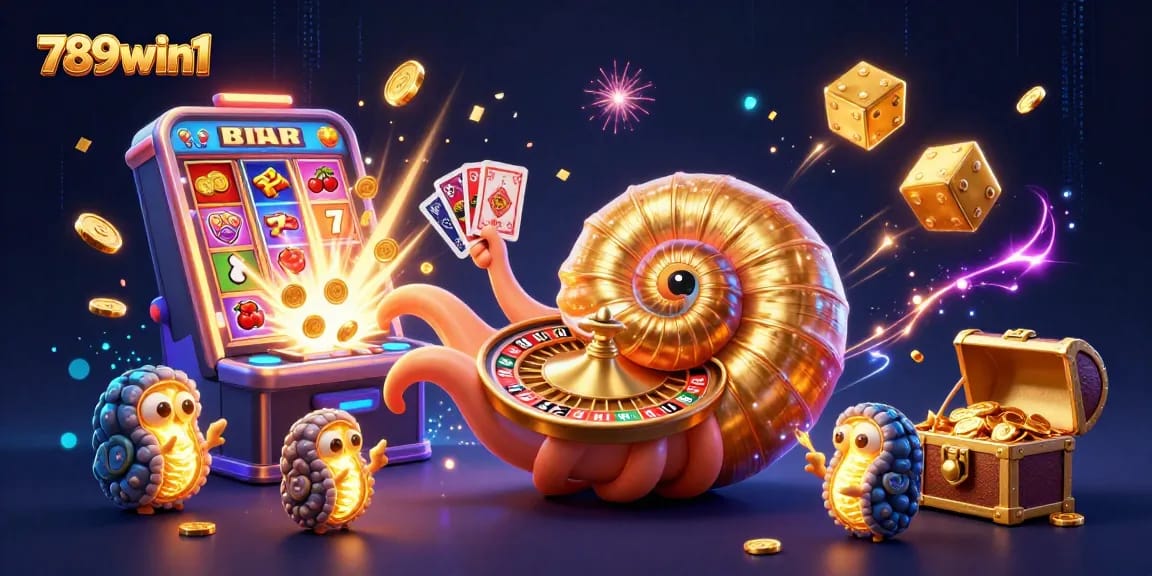 Try your luck with the 789win1 casino experience featuring a vibrant 3D digital scene of excitement.