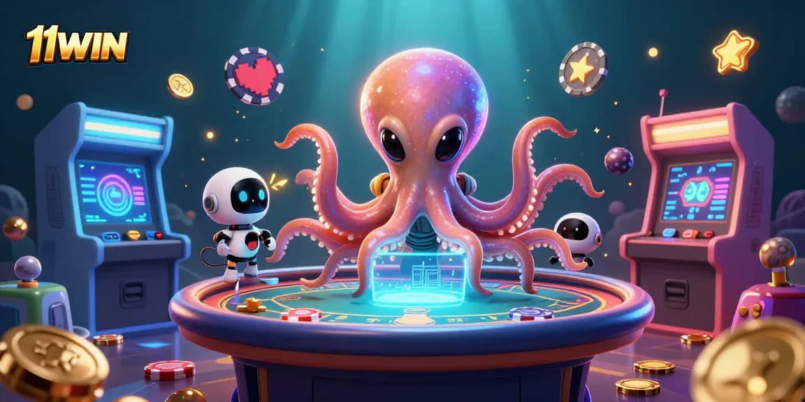 Engage with thrilling moments of 11WIN at a holographic poker table in a fantastic alien world.