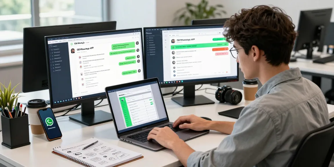 Dynamic developer working on gb whatsapp apk features in a modern office setting.