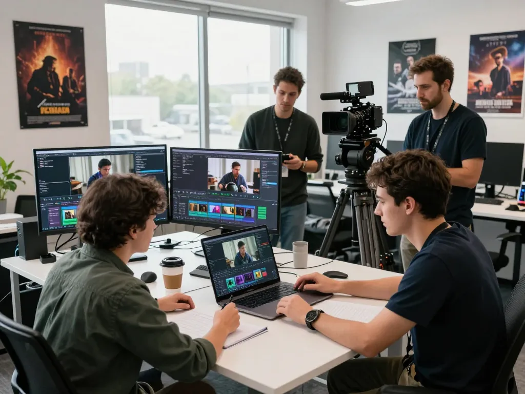 Dynamic video production team using kling ai for innovative storytelling.