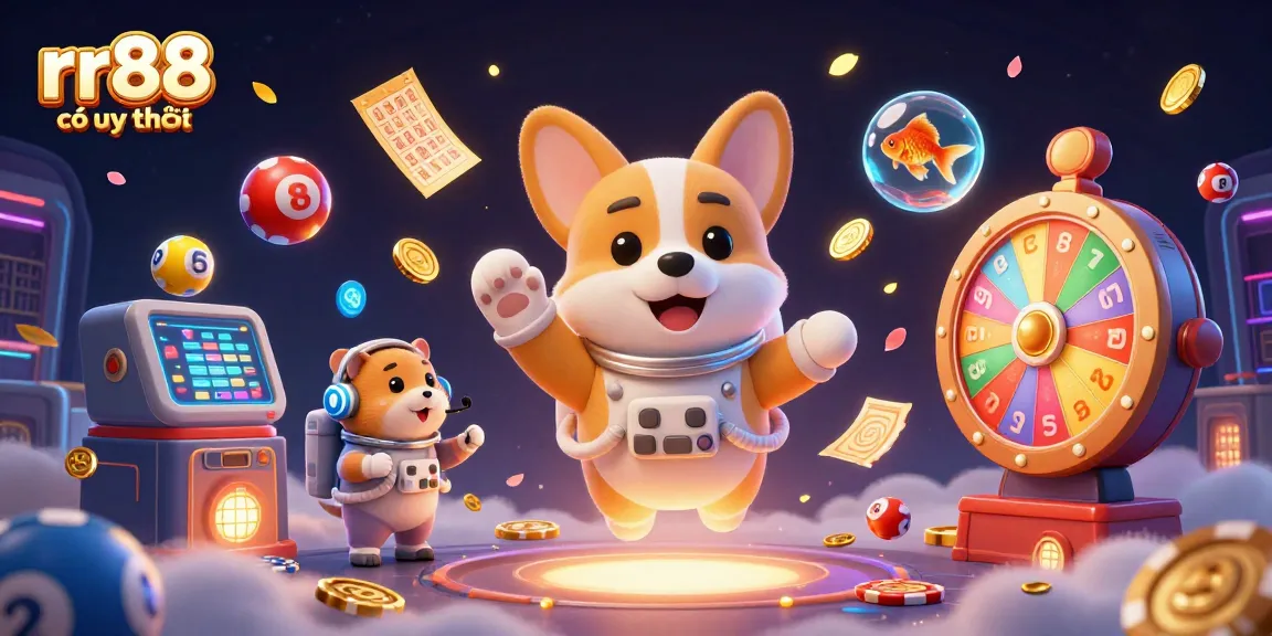 Experience the excitement of rr88 có uy tín with a floating casino scene featuring colorful games and engaging characters.