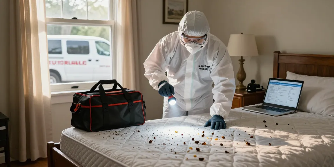 Expert bed bug pest control inspection in a Milwaukee home with technician assessing evidence of infestation.
