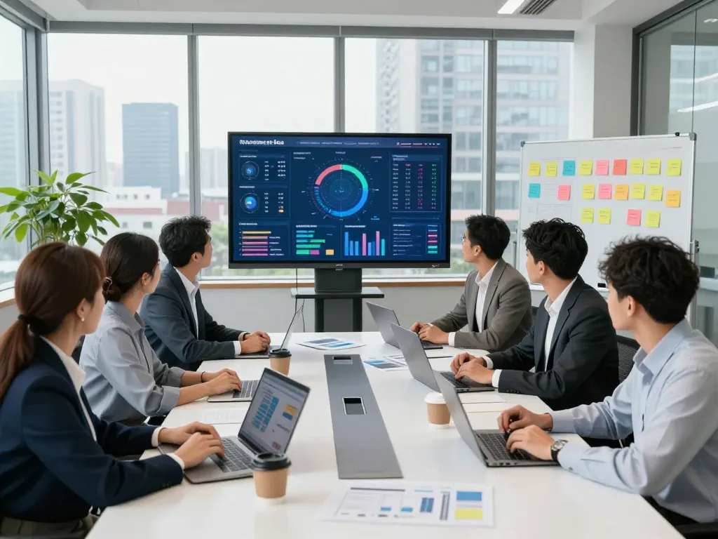 Diverse team collaborating in a modern office meeting focused on search firms strategy
