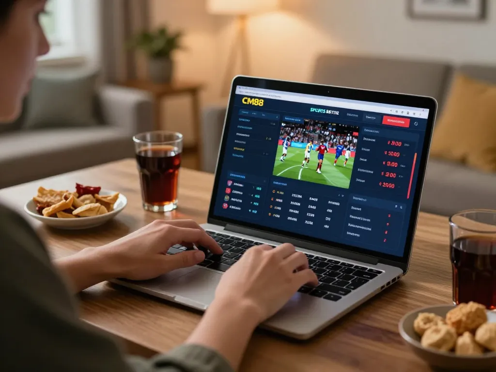 cm88 sports betting action with engaging online platform on a modern laptop in cozy home office.