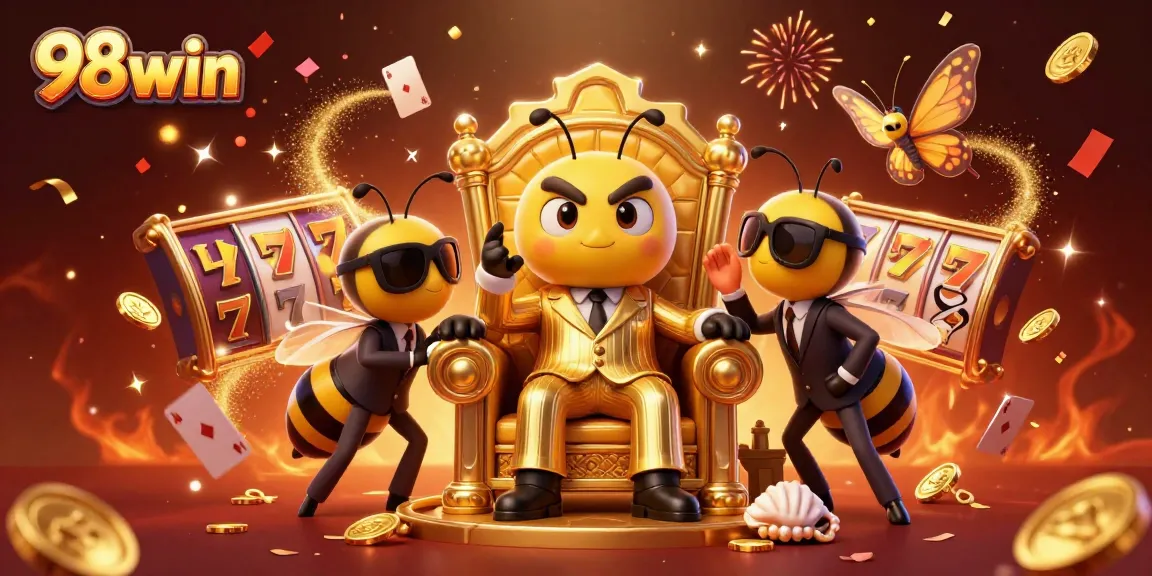 Experience the excitement of 98win with this vibrant 3D casino scene showcasing jackpot winning elements and energetic characters.