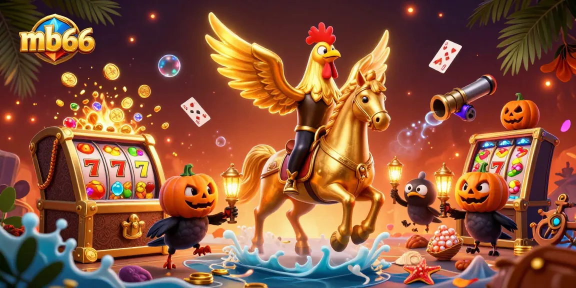 Play thrilling games at mb66 with a golden rooster in a vibrant casino adventure.