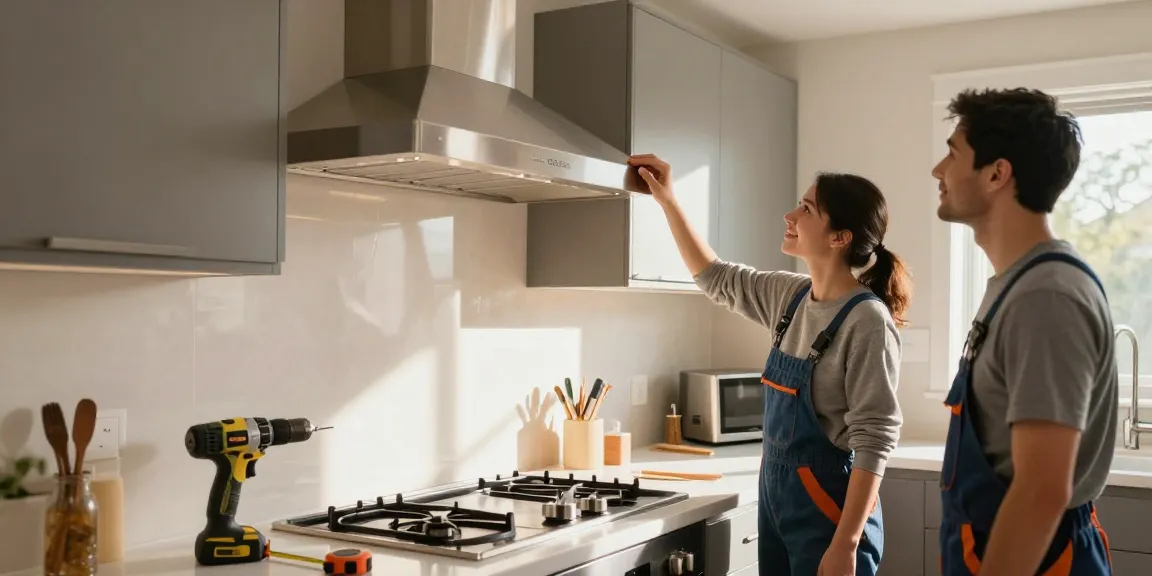 Engaging exhaust hood installation process in a modern kitchen