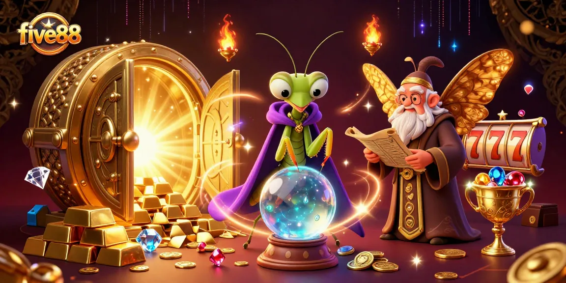 Experience thrilling adventures at five88 with a mystical fortune teller and treasures in a vibrant casino setting.
