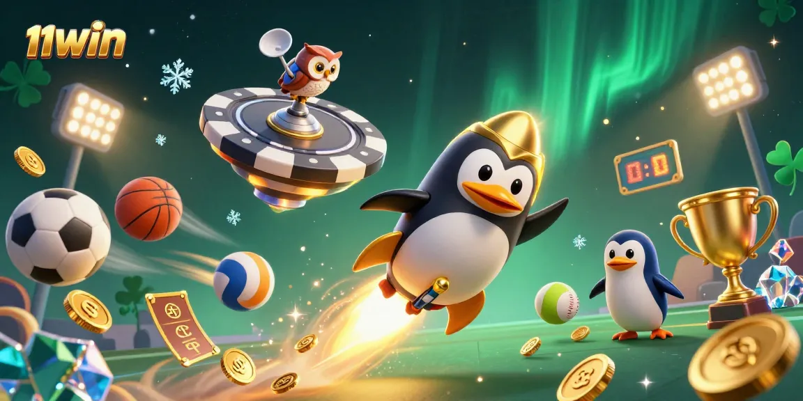 Experience thrilling adventures with 11WIN as a golden penguin navigates a cosmic casino!