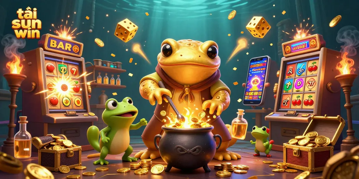 Spin the reels and tải sun win with captivating gold bursts from a 3D cartoon gaming scene.