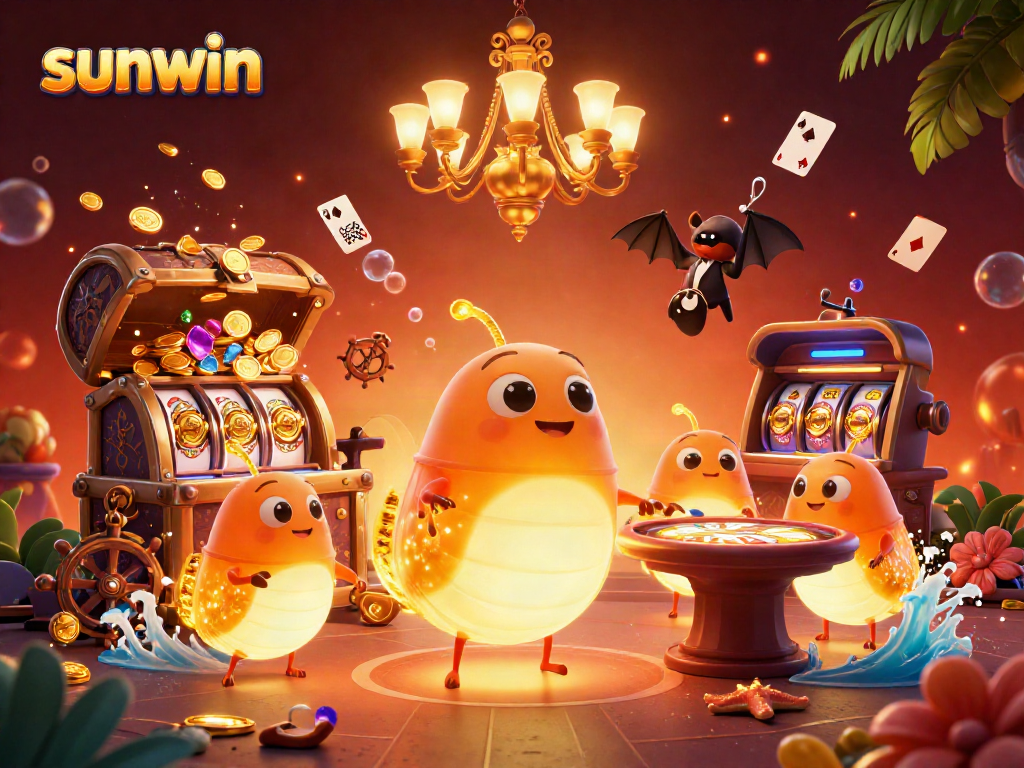 Engage in exhilarating gameplay at sunwin, illuminated by glowworms in a vibrant casino scene.