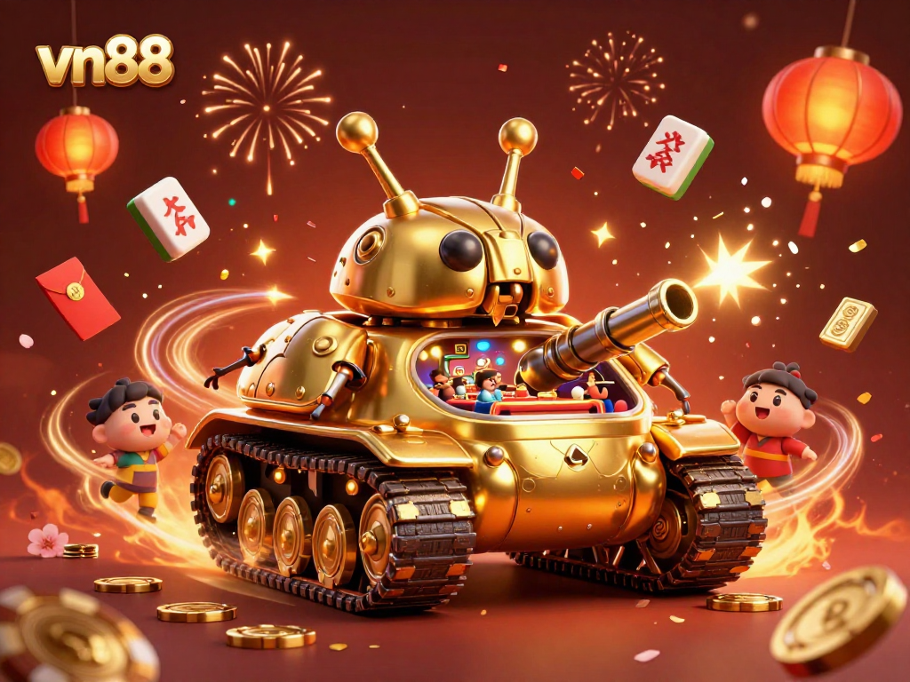 Experience the excitement of vn88 with a vibrant 3D casino scene full of action and game elements.