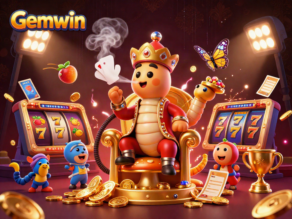 Gemwin visualization featuring an engaging caterpillar hookah-master and dynamic slot elements.