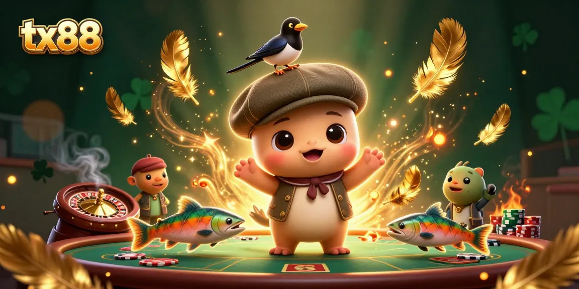 Experience thrilling gameplay at tx88 with this vibrant casino scene featuring charming characters and exciting elements.