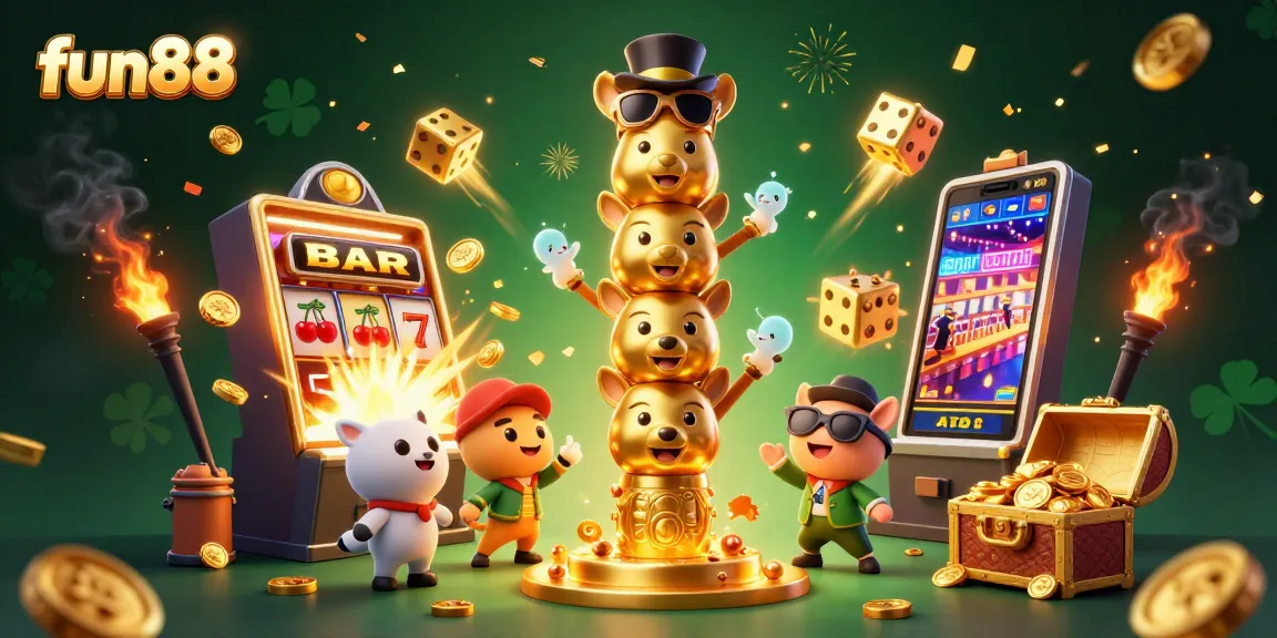 Spin and win with fun88's vibrant casino experience featuring a dynamic totem pole and slot machine