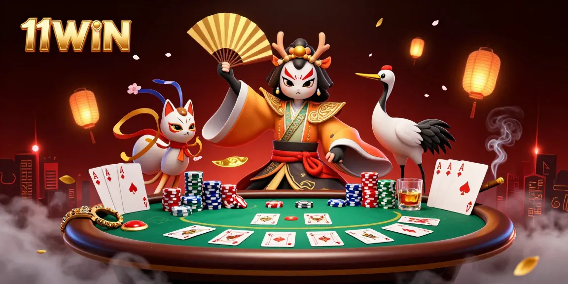 Experience thrilling gameplay at 11WIN with a vibrant poker and casino scene filled with action.