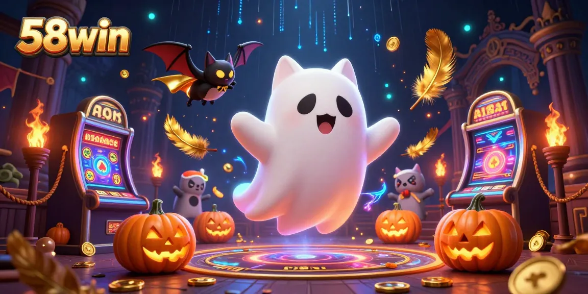 Engage with 58win's thrilling casino atmosphere featuring ghostly fun and vibrant symbols.