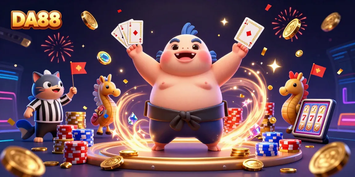 Experience the excitement with DA88 at the underwater casino featuring a puffed fugu and catfish referee.