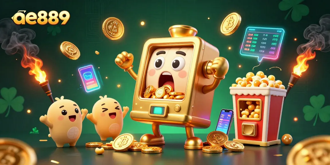 Play thrilling slot games at ae889 with a golden slot machine hitting a jackpot