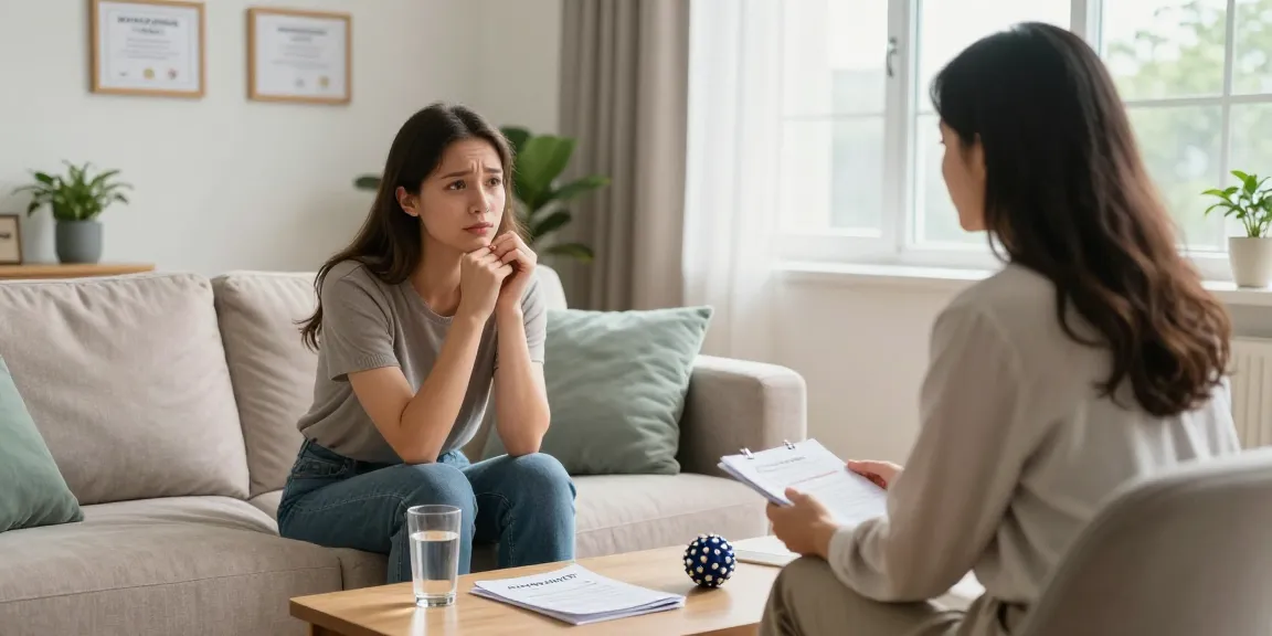 Young woman discussing anxiety treatment, exploring if 1mg clonazepam is a high dose for anxiety in a peaceful therapy room.