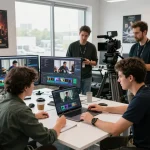 Dynamic video production team using kling ai for innovative storytelling.