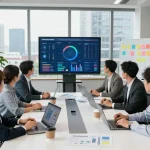 Diverse team collaborating in a modern office meeting focused on search firms strategy
