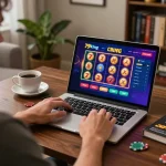 Player betting on exciting slots and games at 79king online casino, showcasing home gaming setup.