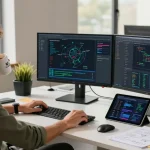 快连網絡優化展示在現代工作空間，與開發人員和先進技術。