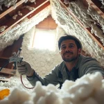 Efficient open cell spray foam removal process in a home attic by a professional.