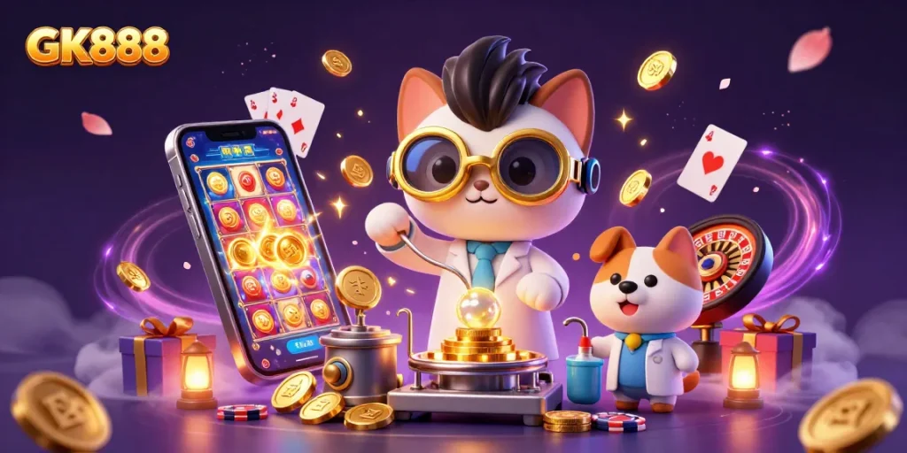 Experience epic gaming moments with GK888 and vibrant casino elements.