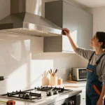 Engaging exhaust hood installation process in a modern kitchen