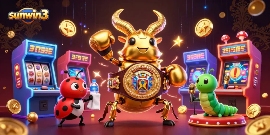 Join the excitement at sunwin3 as a golden stag beetle shines in a dazzling casino battle arena.