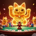 Experience no deposit bonus codes with a vibrant 3D illustration of a lucky cat and casino symbols.