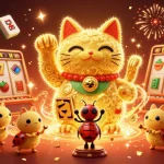 Experience luck with 8xx's animated golden lucky cat and vibrant casino elements.