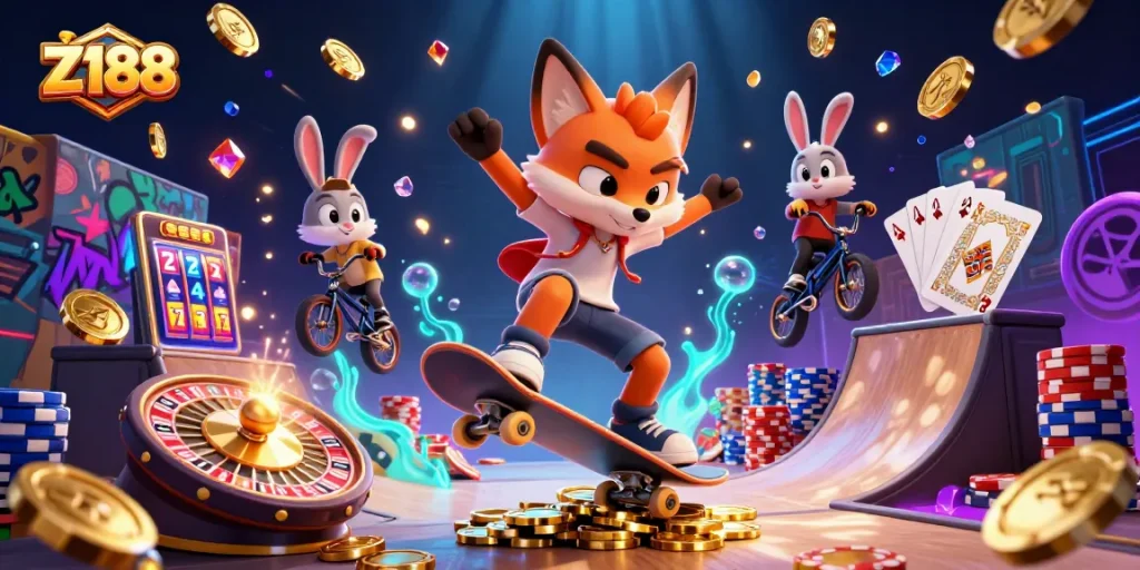 Z188 players enjoying thrilling casino action with vibrant characters and exciting gaming elements.