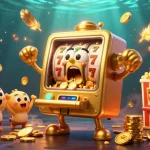 Experience the thrill of 11WIN as the golden slot machine hits a jackpot with coins flowing everywhere.