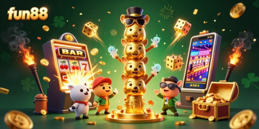 Spin and win with fun88's vibrant casino experience featuring a dynamic totem pole and slot machine