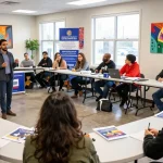 Community town hall meeting featuring Casey Askar engaging with voters on political controversies